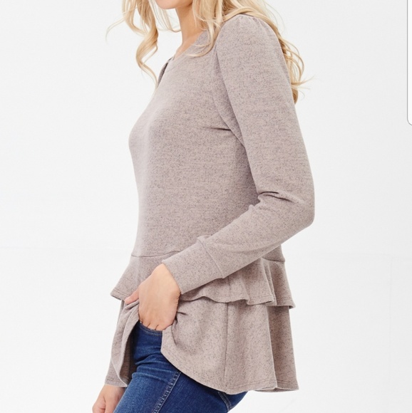 - Long Sleeve, Round Neck, Double Ruffle - Picture 3 of 7